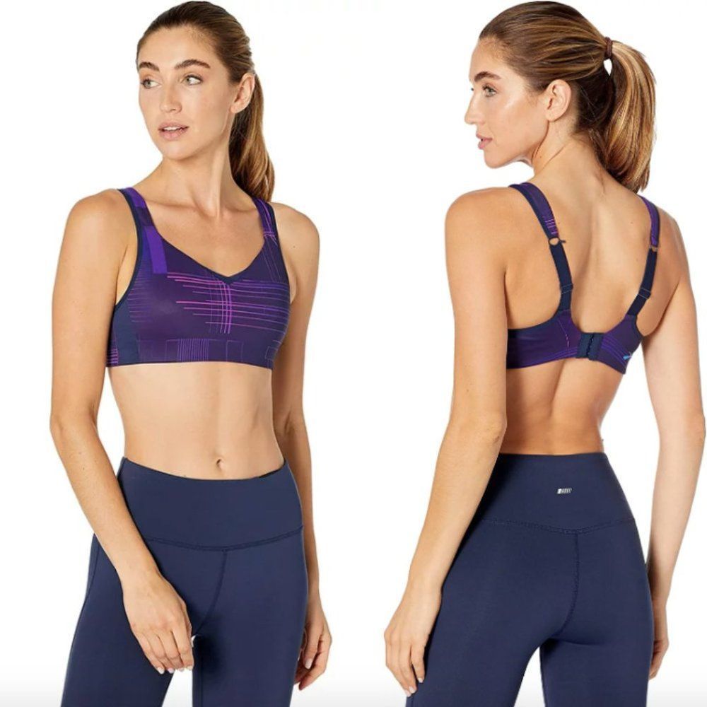 Brooks purple navy stripe Matrix Drive Convertible Running sports bra